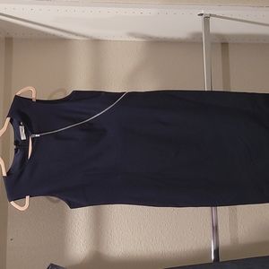 Calvin Klein Knee Length  Navy Blue Dress with Silver Zipper